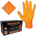 thumbnail image 1 of Heavy Duty 8-mil Industrial Orange Nitrile Gloves with Raised Diamond Texture - Box of 100 - Latex Free, Powder Free Size: Medium, 1 of 8