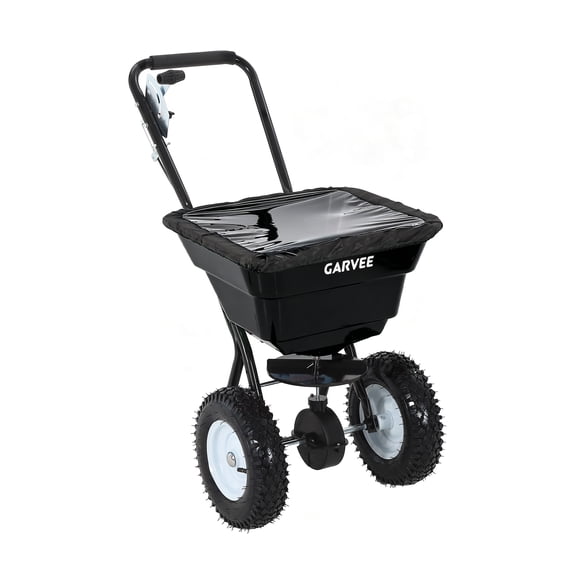 Heavy Duty 80/100/125LB Tow & Pull Behind Broadcast Spreader - Dual Auto-Stop Impeller, 30 Adjustable Settings, All-Terrain Wheels, UTV ATV Riding Mower & Tractor