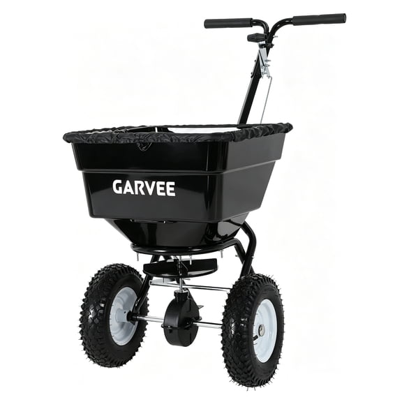 Heavy Duty 80/100/125LB Tow & Pull Behind Broadcast Spreader - Dual Auto-Stop Impeller, 30 Adjustable Settings, All-Terrain Wheels, UTV ATV Riding Mower & Tractor