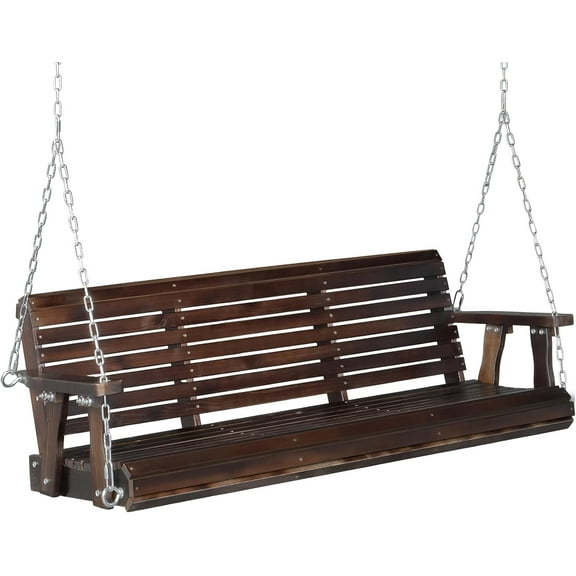 Heavy Duty 880 LBS Patio Porch Swing Outdoor PU Painting, Hanging Chair with Adjustable Secure Chains, Finished Outdoor Bench Tree Swing for Yard | Garden | Lawn | Balcony (5 FT, Rustic)
