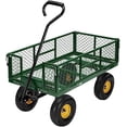 thumbnail image 1 of Heavy Duty 880 Lbs Capacity Mesh Steel Garden Cart Folding Utility Wagon with Removable Sides and 4.10/3.50-4" Wheels 10 Inch Tire(Green), 1 of 7