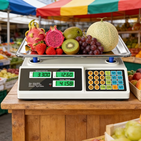 Heavy-Duty 88lb/40kg Commercial Computing Scale with LCD Display and Backlight for Produce, Meat, and Retail Price Labeling