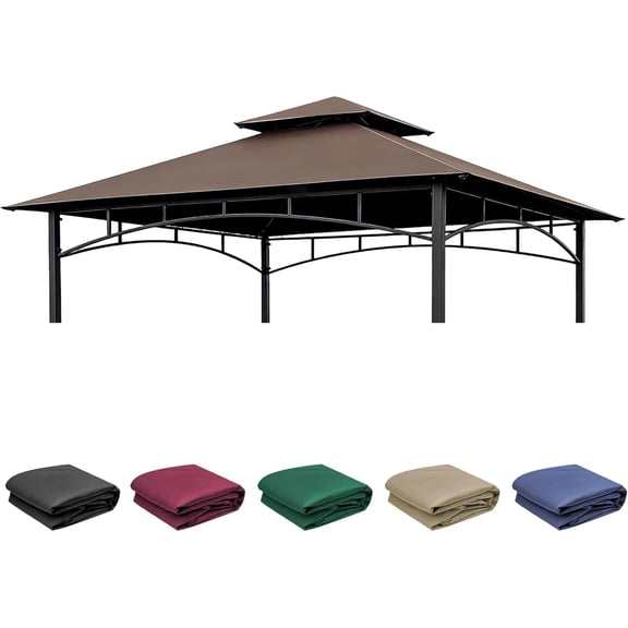 Heavy Duty 8FT X 5FT Grill Gazebo Cover Double Layer Waterproof BBQ Canopy Replacement Fit for Grill Gazebo Frame Model L-GZ238PST-11MS1208404301,(Brown)