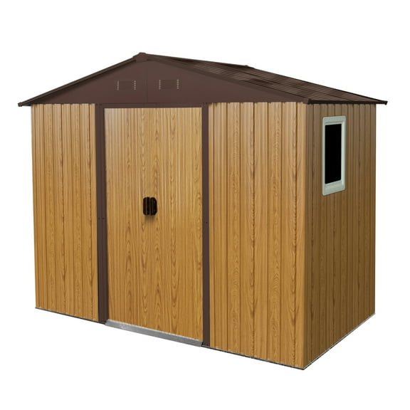 Heavy-Duty 8x4ft Coffee Metal Shed - Steel Foundation & Ventilation Window - Rust-Resistant Outdoor Equipment Storage
