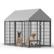 Heavy Duty 8x4x6 FT Outdoor Dog Kennel for Large Dogs, Chew-Resistant Welded Wire Fence with Lockable Door, UV-Resistant Waterproof Roof & Easy Assembly for Yard Use