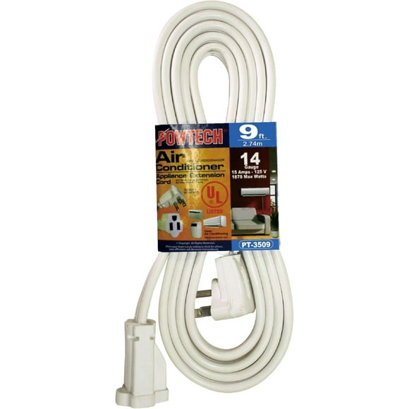 Heavy Duty 9 FT Air Conditioner and Major Appliance Extension Cord UL Listed 14 Gauge, 125V, 15 Amps, 1875 Watts Grounded 3-PRONGED Cord