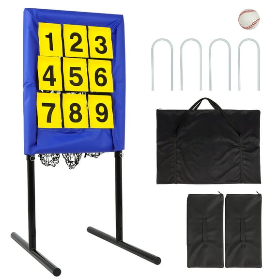 Heavy Duty 9 Hole Pitching Net with Strike Zone, Baseball/Softball Pitching Net with Removable Digital TargetsBaseball, Sandbags, carry bag,  Adjustable Pitcher Training Equipment (Black)