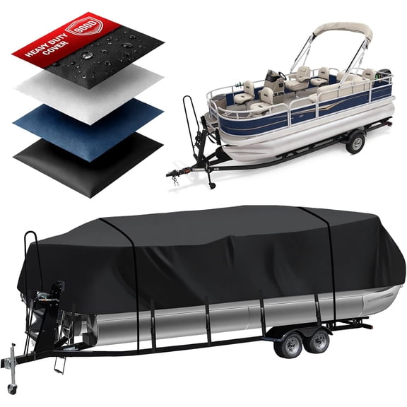 Heavy Duty 900D Pontoon Boat Cover, 18'6''-20'1'' Marine Grade Waterproof Cover with Adjustable Windproof Tightening Strap & Anti-UV for SunTracker Party Barge/SPORTFISH/Fishin Barge