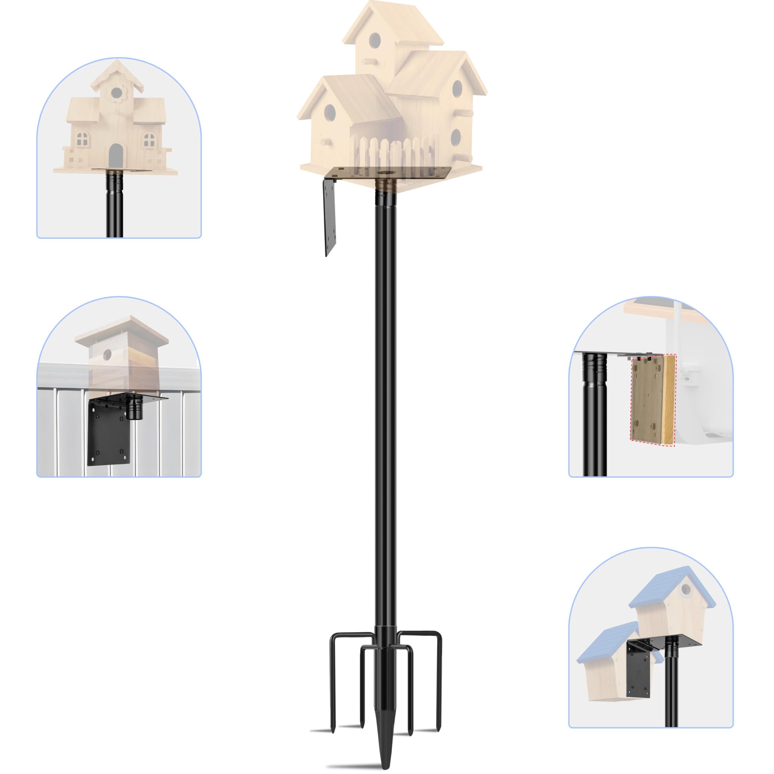 Heavy Duty 92 Inch Bird Feeder Pole Kit with Wooden Board and 5-Prong Base Adjustable Stand for Wild Bird Watching Outdoors