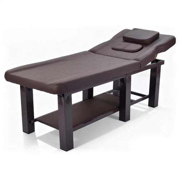 Heavy Duty 970LBS Stationary Massage Table, 73"×28" Massage Table with Adjustable Backrest, Physical Therapy Table with Storage Shelf, Waterproof PU Leather for Salon Facial Spa Bed