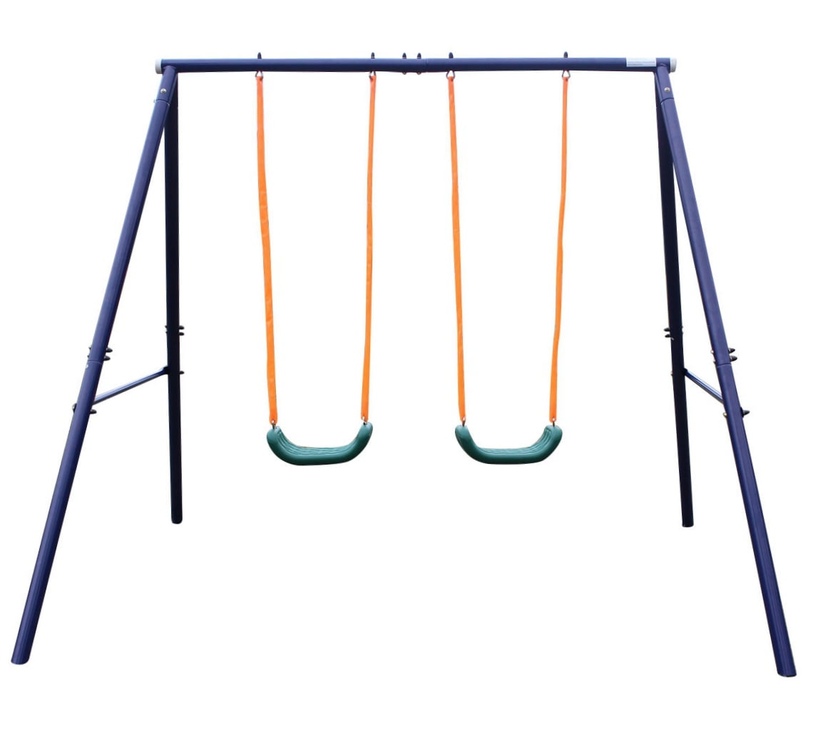 Heavy-Duty A-Frame Metal Kids Bench Swing Set, Weather Resistant Rust-Proof 2-Seater Outdoor Swing for Ages 3-8, Pre-Drilled Frame with Complete Assembly Tools for Backyard Garden Playground