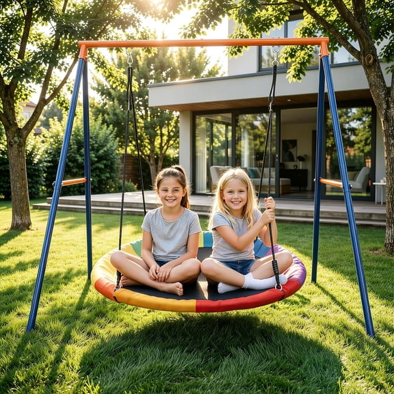 Heavy Duty A-Frame Swing Stand for Saucer Web Chair - 440lbs Capacity All Weather Outdoor Backyard Play Set with Ground Stakes