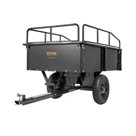 Heavy Duty ATV Dump Cart,Tractor Steel Tow Behind Trailer,750 lbs,Garden Utility with All-Terrain Mud Tires & Foot-Pedal Unload,Yard/Garden Trailer for Dirt Mulch