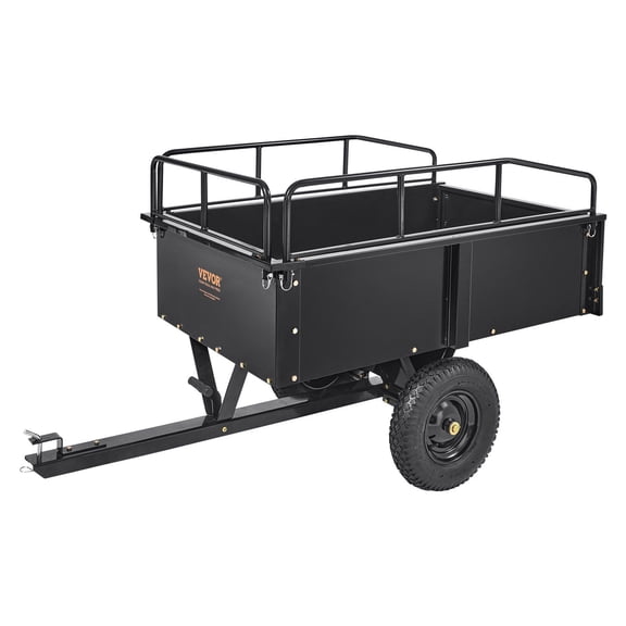Heavy Duty ATV Trailer Steel Dump Cart 750 Pound 15 Cubic Feet Garden Utility Trailer with Removable Sides for Riding Lawn Mower Tractor