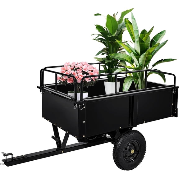 Heavy Duty ATV/UTV Trailer Dump Cart, 900 Lbs Capacity, 15 Cu.Ft Tow Behind Steel Utility Trailer with Removable Sides & All-Terrain Tires for Garden, Yard & Farm Work, Black