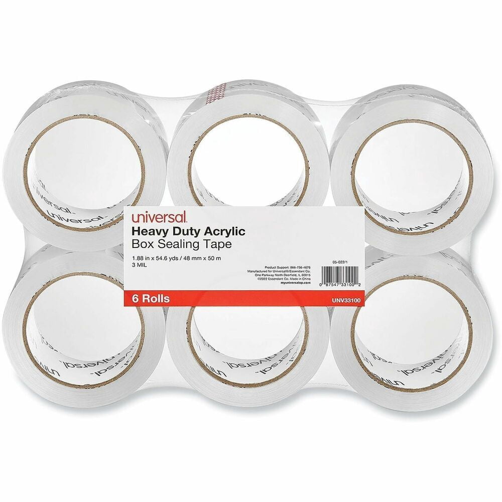 Universal UNV33100 Heavy-Duty Acrylic 1.88 in. x 54.6 yds. 3 in. Core Box-Sealing Tape - Clear (6/Pack)