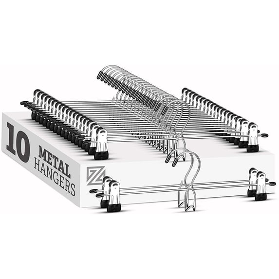 Heavy-Duty Add-On Metal Skirt Hangers with Clips, Multi Stackable Add on Metal Hangers, Adjustable Clip Pants Hanger, Skirt Hanger with Clips, Chrome Hook, Cascading Clip Hanger Jeans (10 Pack)
