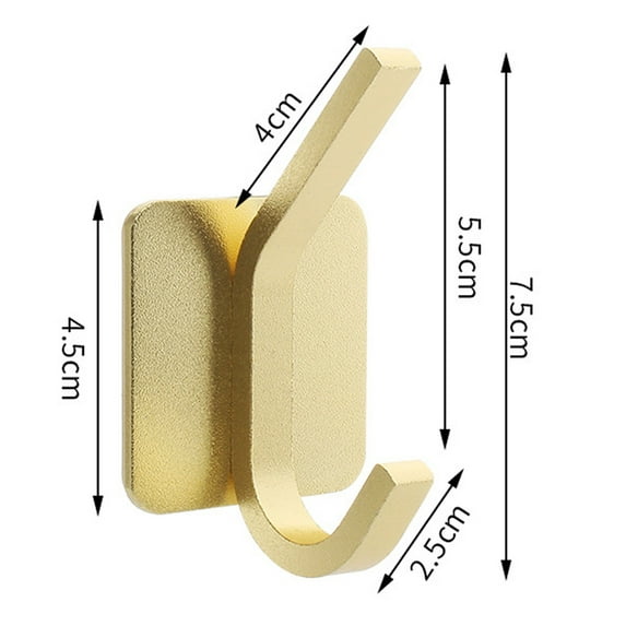 Heavy Duty Adhesive Hooks, Bathroom Towel Holders, Door Hangers, Stick On Wall, Stainless Steel, Waterproof, Rustproof for Clothes Coat Key Robe (Gold, 2PCS)