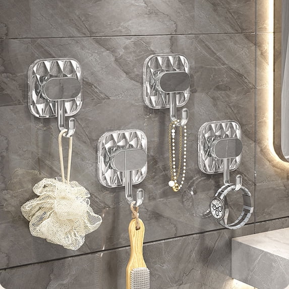 Heavy Duty Adhesive Hooks, No Drilling Wall Hooks for Bathroom, Strong Self Adhesive Hooks for Kitchen, Removable Hooks for Door and Shower, 4 Pack