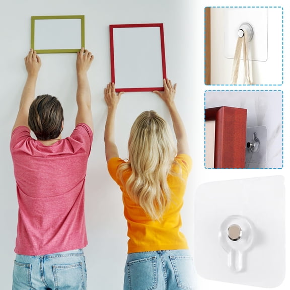 Heavy-Duty Adhesive Picture Hanging Hooks, designed for no-tool installation to securely hold framed art, canvases, mirrors, and various decorative wall accents without damage, A