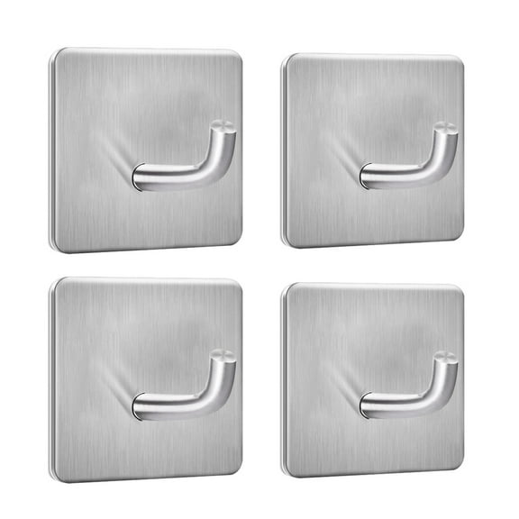 Heavy Duty Adhesive Towel Hooks Stick on Towel Hanger Wall Holder Waterproof Stainless Steel Sticky Hooks for Hanging Bathroom Kitchen Home-4 Packs