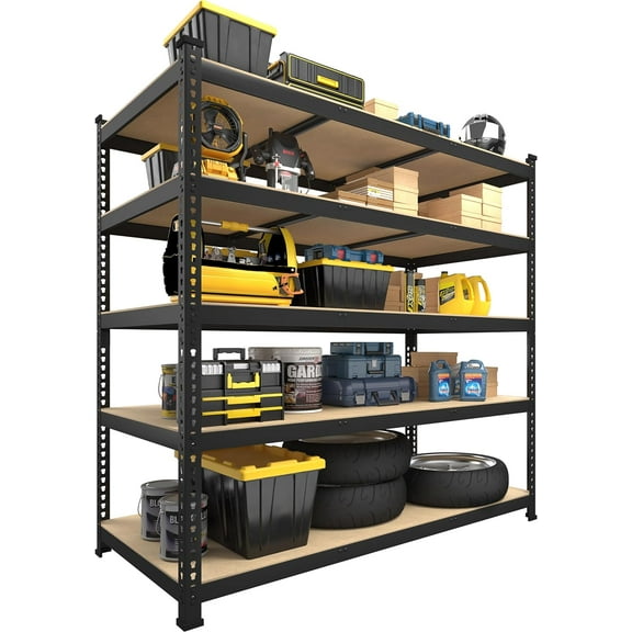 Heavy Duty Adjustable 5 Tier Garage Storage Shelves - 47" W x 18" D x 71" H, Metal Utility Rack Shelf Unit for Warehouse, Pantry, Closet, Kitchen, Black