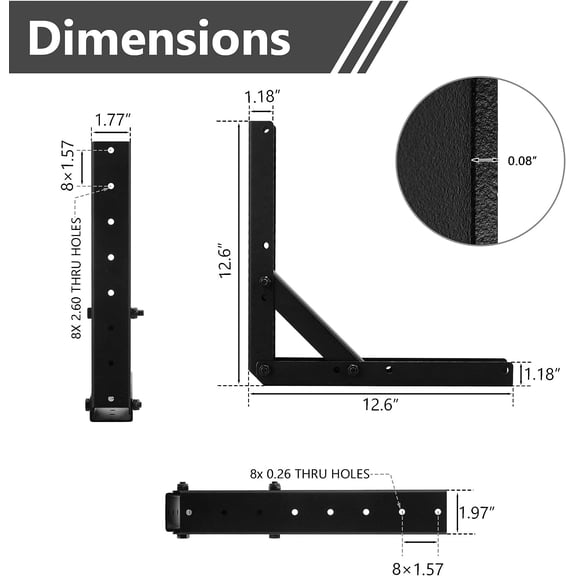 Heavy Duty Adjustable Angle Bracket (2 pc) for Wall Mount, Roof Mount, Foldable Hinge Bracket, Truss and Frame for Solar Panel Stand, Awning Roof, Commercial Sign, Table Shelf Support