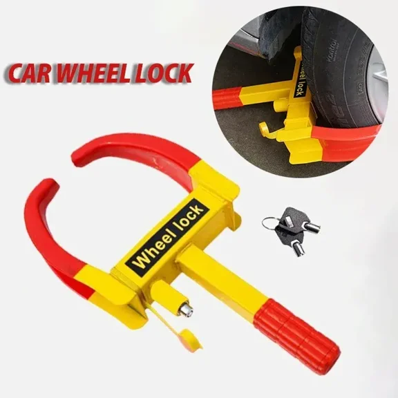 Heavy Duty Adjustable Anti-Theft Wheel Lock Clamp, Universal Security Tire Boot Lock with Anti-Pry Copper Lock Core, Protective Rim-Safe Wheel Immobilizer, Portable Vehicle Safety Accessory for Sedan