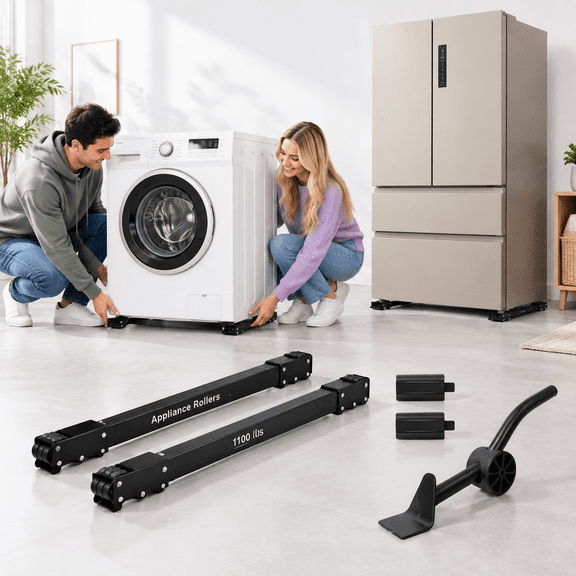 Heavy Duty Adjustable Appliance Movers with Lifter Tool, 1100 Lb Capacity for Washers, Dryers, Refrigerators