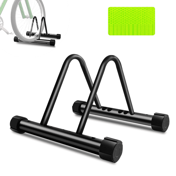 Heavy Duty Adjustable Bike Floor Stand, Freestanding & Wall Mounted for Mountain, Road, Snow Bikes, Indoor/Outdoor Storage, Includes 10 Reflective Stripes