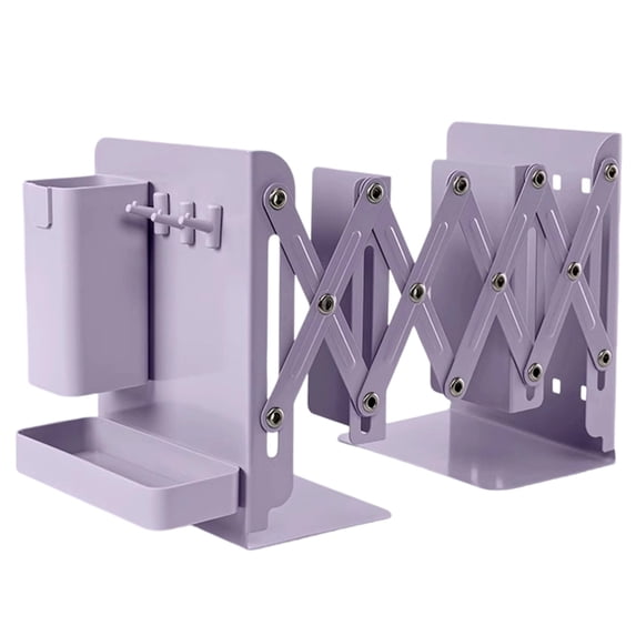 Heavy Duty Adjustable Bookends, Metal Expandable Book Holder with Pen Tray, Desk Organizer for Office, Home, and Student Use