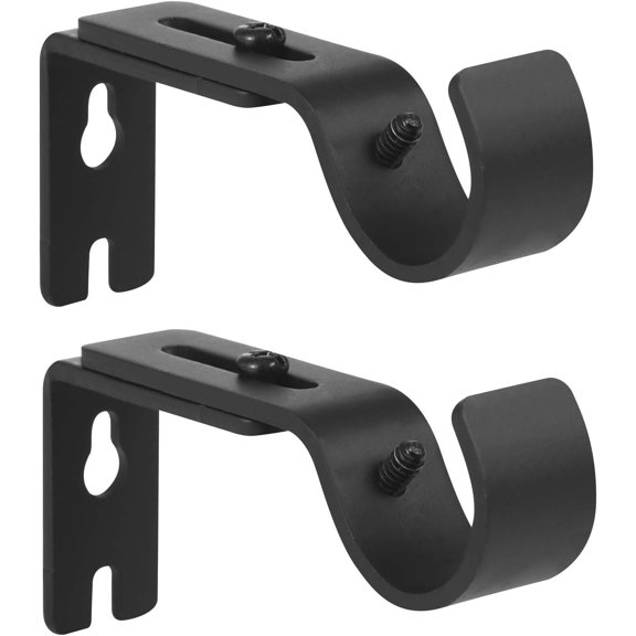 Heavy Duty Adjustable Curtain Rod Brackets Holders - 1 Inch Rod, Black Color, (Set of 2)