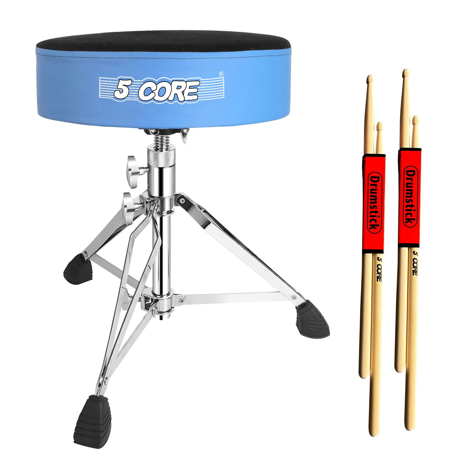 Heavy Duty Adjustable Drum Throne – 3.5" Velvet Padded Stool, 17"-24" Height, 310lb Capacity, Anti-Slip Tripod for Drummers, Guitarists & Kids
