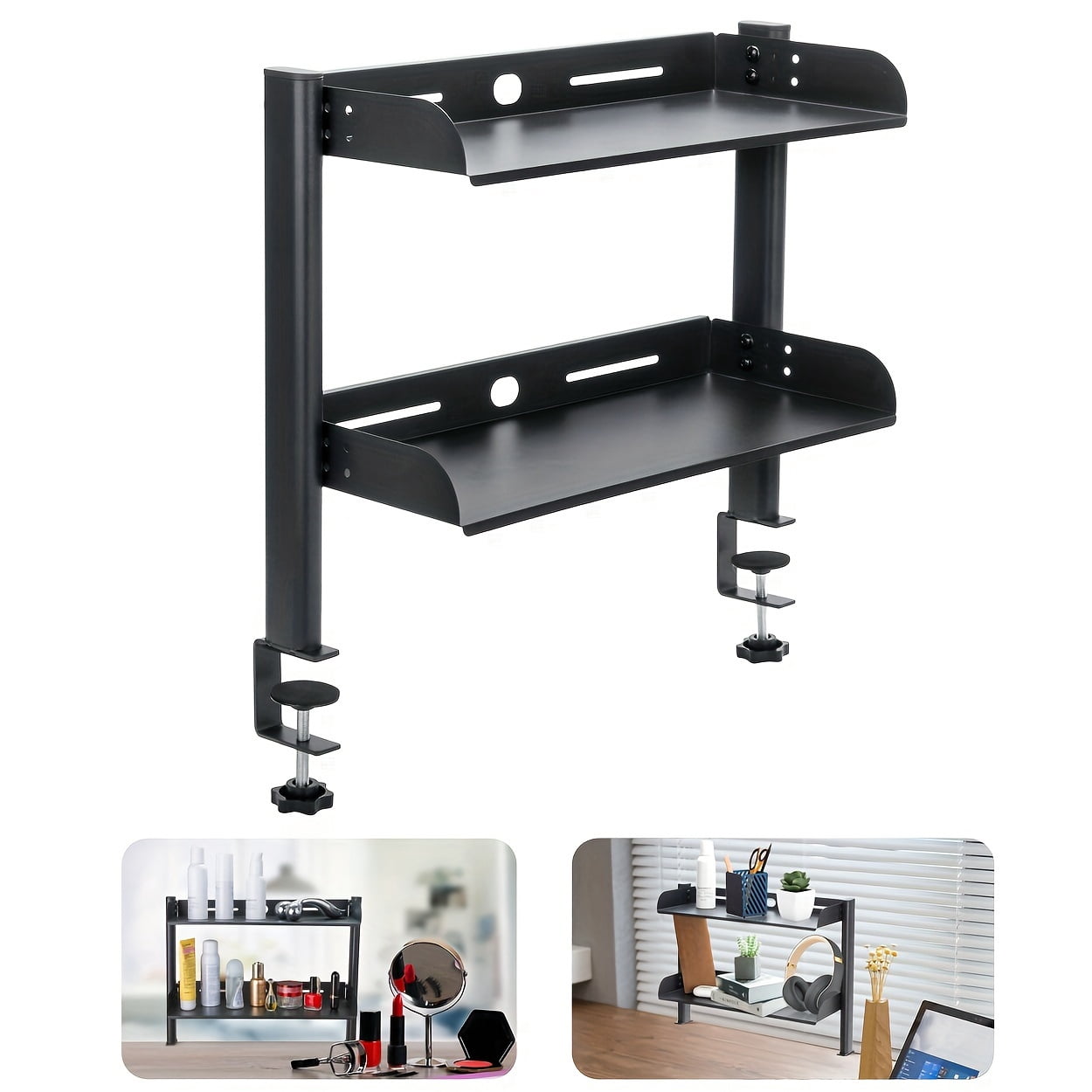 Heavy-Duty Adjustable Dual Layer Desk Organizer - Space-Saving Clamp-On ...