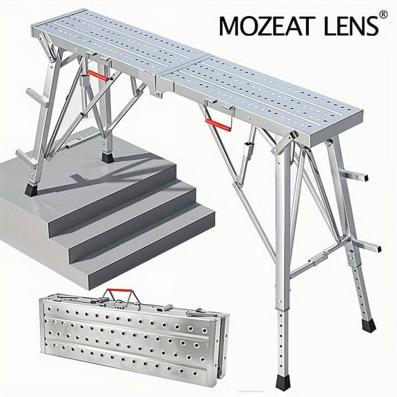 Heavy-Duty Adjustable Foldable Scaffold - Foldable Ladder with Case | Scaffolding Platform with Railing & Wheels | Mobile Scaffolding Frame for Construction