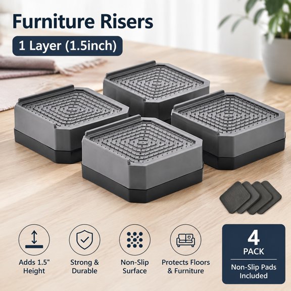 Heavy-Duty Adjustable Furniture Bed Risers Rectangular Blocks Lift Up to 4.3 Inches for Sofa, Desk, Chair, Refrigerator, Washing Machine Support 4000 lbs