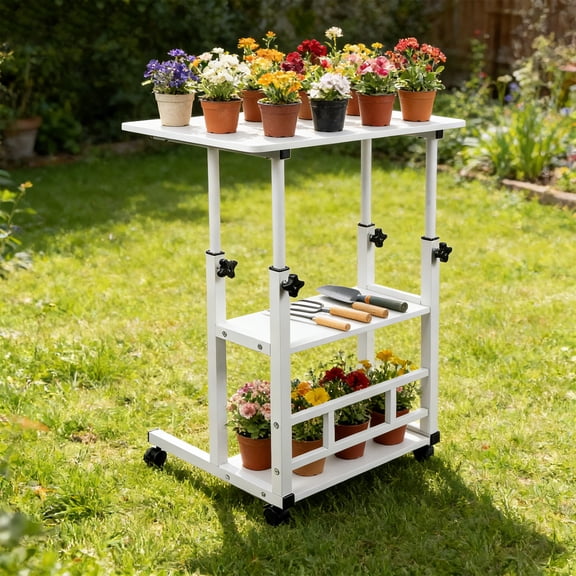 Heavy Duty Adjustable Height Work Bench with Large Tabletop And Metal Frame - A Versatile Garden Table,Potting Bench, Or Furniture Suitable for Indoor And Outdoor Use; Easy to Assemble; Durable Works
