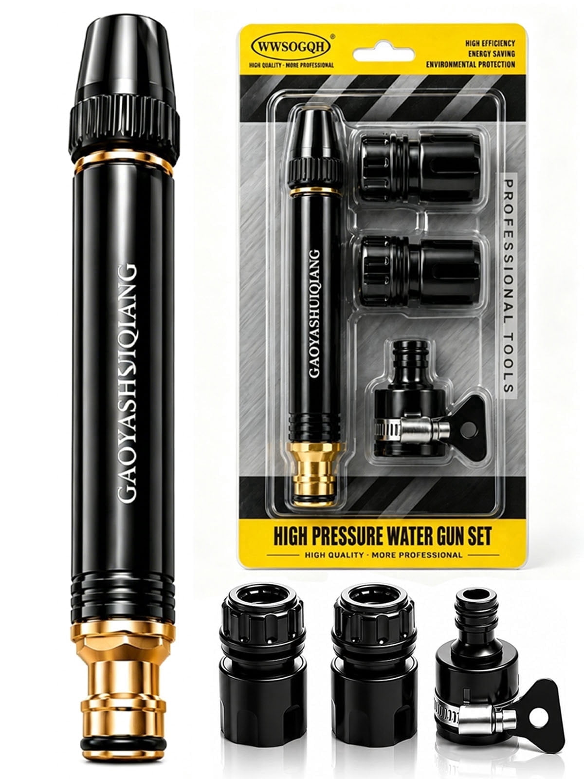 Heavy Duty Adjustable High Pressure Hose Nozzle with Connector Set Power Washer Spray Gun with 3 Spray Modes High Pressure Water Jet Sprayer for Car Wash Yard Patio Garden Outdoor Cleaning