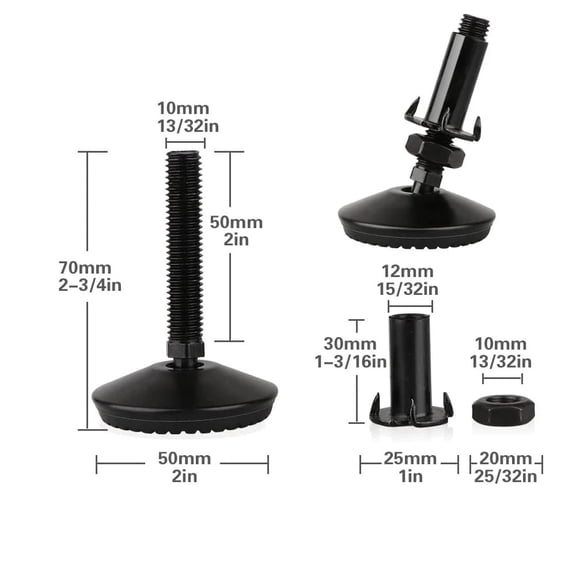 Heavy Duty Adjustable Leveling Feet, 4Pcs Black Adjuster Furniture Leveler Foot for Cabinet Restaurant Table Chair Levelers