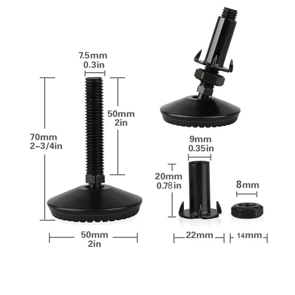 Heavy Duty Adjustable Leveling Feet, 4Pcs Black Adjuster Furniture Leveler Foot for Cabinet Restaurant Table Chair Levelers
