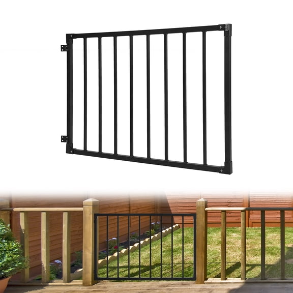 Heavy Duty Adjustable Metal Deck Fence Gate – Durable Black Steel Entry Gate with Hinges & Fastener – Rust-Resistant, Easy Install – For Porch, Patio, Yard, Garden & Stairs