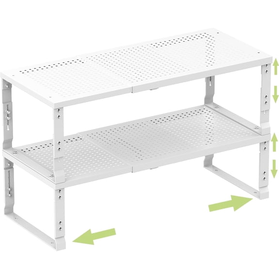 Heavy-Duty Adjustable Metal Shelf Organizer Expandable Stackable Pantry Storage Rack 2 Packs White Large 10.2 D x 16.5 W x 8.2 H