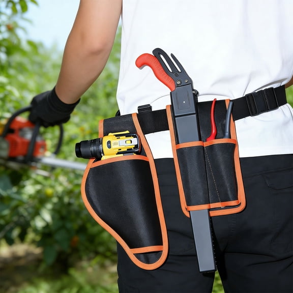 Heavy Duty Adjustable Pocket Tool Belt with Release Buckle for Electrician Carpenter Construction Work Apron with Multiple Pockets, Steel Loops & Detachable Design Black