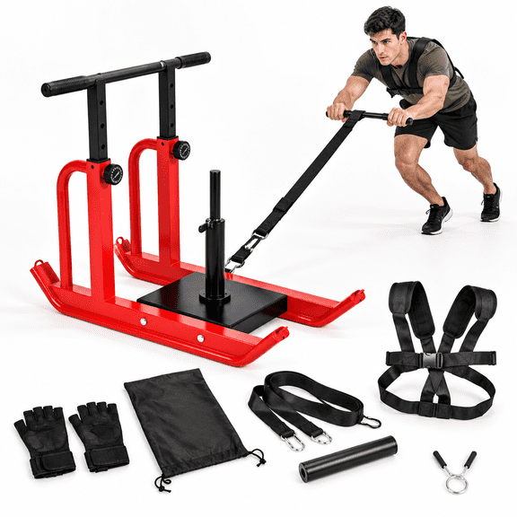 Heavy-Duty Adjustable Push/Pull Fitness Sled with 5-Level Height Adjustment