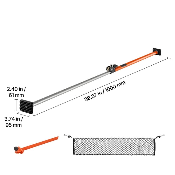Heavy Duty Adjustable Ratcheting Cargo Bar 40 to 73 Inches Steel Load Lock Stabilizer with Storage Net Divider for SUV Sedan