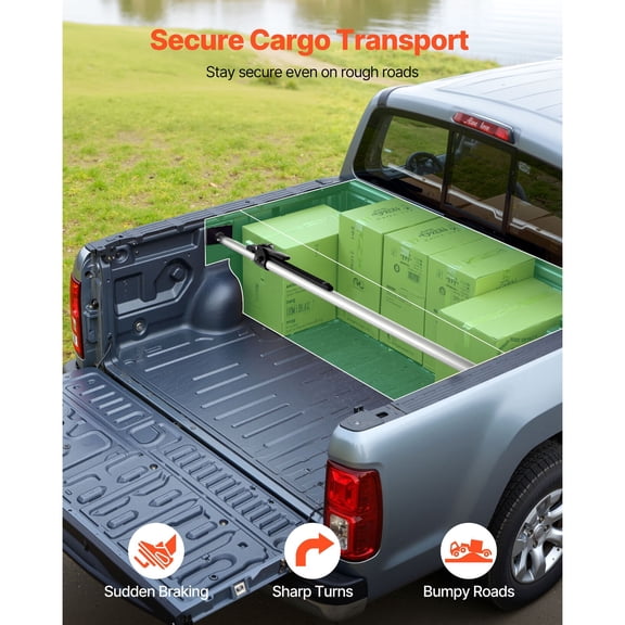 Cargo Bar, Ratcheting Cargo Bar Adjustable from 59" to 73", Heavy-duty Steel Cargos Stabilizer with Non-Slip Foot Pads, Telescoping Load Lock Bars Stop Sliding for Pickup Truck