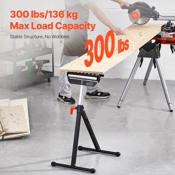 Heavy Duty Adjustable Roller Stand for Table Saw 300 lb Capacity Multi Directional Outfeed Support Woodworking Extension Stand