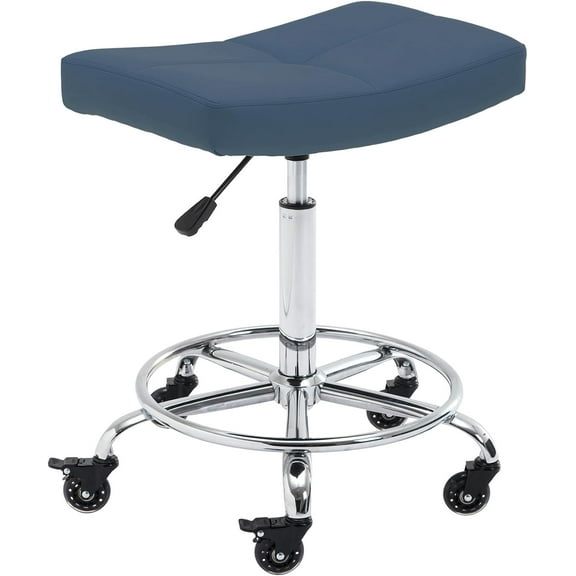 Heavy Duty Adjustable Rolling Stool with Wide Seat, Lockable Rubber Wheels & Footrest - Swivel Stool Chair for Kitchen, Lab, Office, Salon, Home (Blue, 19''-24'')