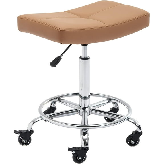 Heavy Duty Adjustable Rolling Stool with Wide Seat, Lockable Rubber Wheels & Footrest - Swivel Stool Chair for Kitchen, Lab, Office, Salon, Home (Camel, 24''-31'')