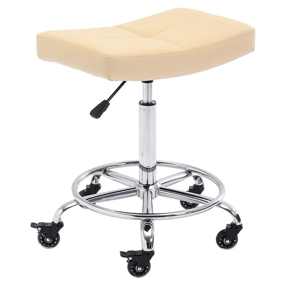 Heavy Duty Adjustable Rolling Stool with Wide Seat, Lockable Rubber Wheels & Footrest - Swivel Stool Chair for Kitchen, Lab, Office, Salon, Home (Cream, 19''-24'')